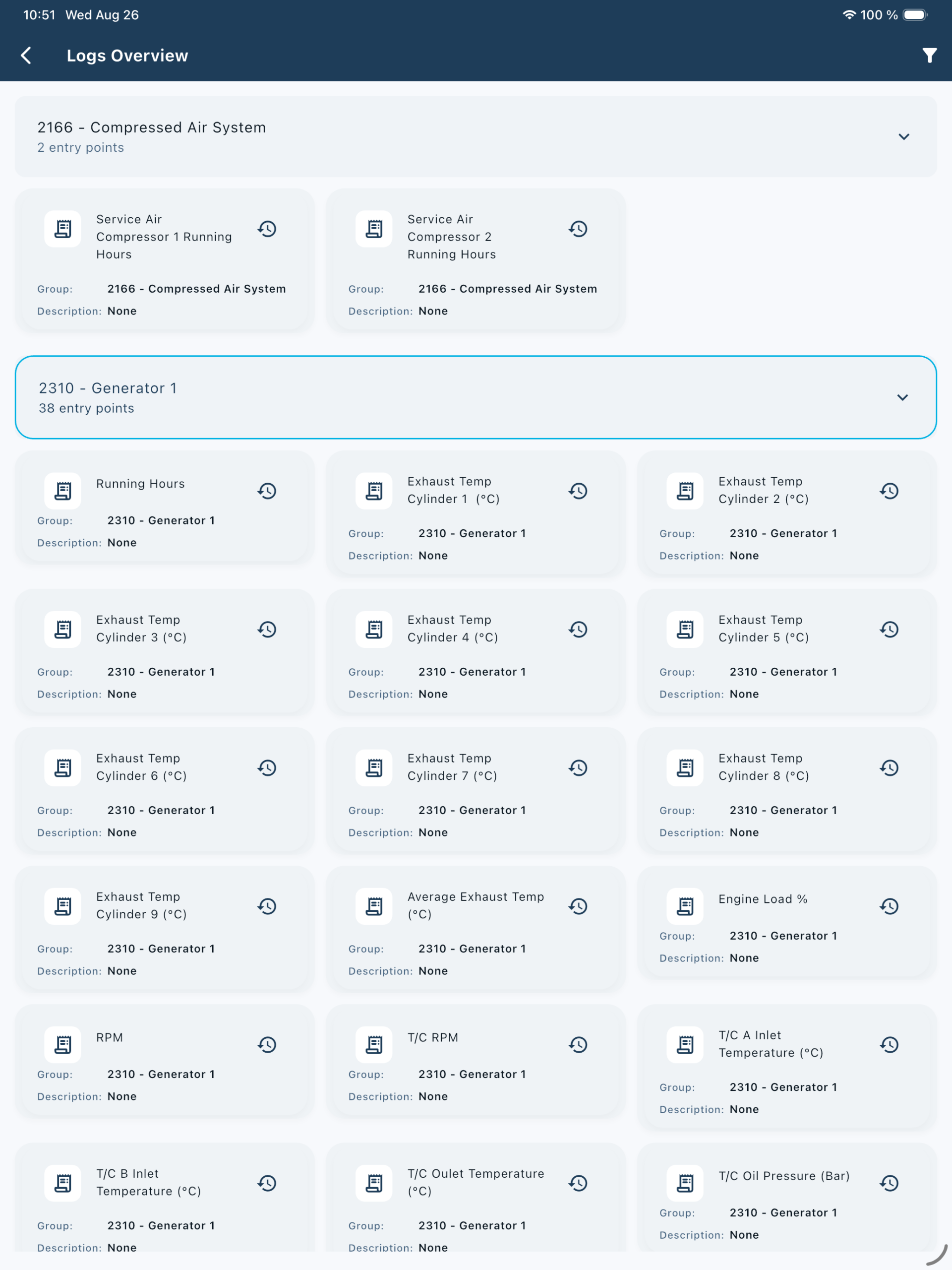 Logs overview on iPad